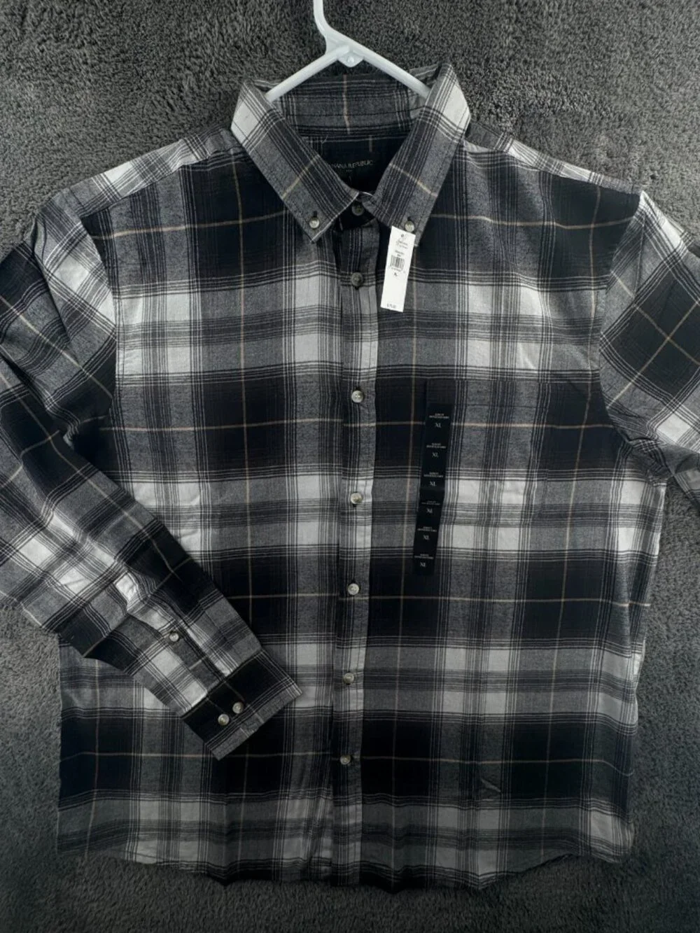 NWT Banana Republic Flannel Button Up Black Check Men Soft $70 XL Slim Untucked
